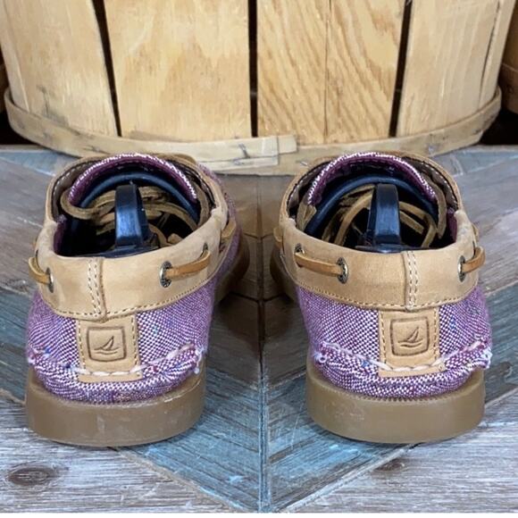 Sperry A/O 2-Eye Fleck Purple Canvas Tan Leather Loafer Boat Shoes Womens Size 7 - Picture 5 of 11